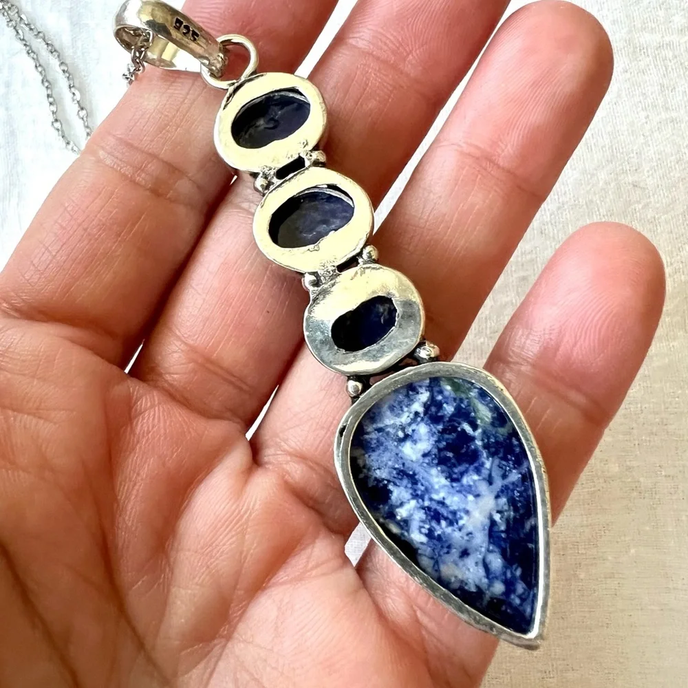 925 Long Elegant Spiritual Sodalite Pendant Necklace